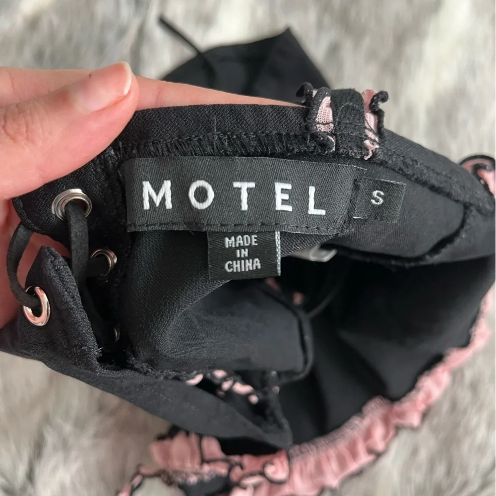Motel rocks Idalia Corset Top Mesh Black with Pink Ruffles sz small S - Picture 6 of 8